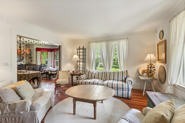 115 Babbidge Rd, Islesboro, ME 04848 - living room with healthy amount of natural light, wood finished floors, and crown molding