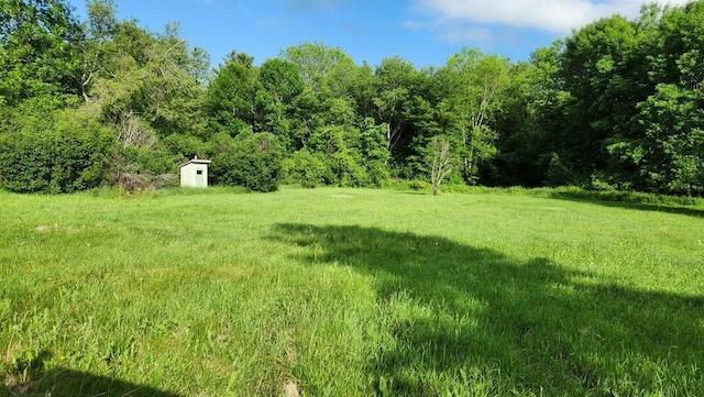 LOT76 Flagg Rd, New Sharon, ME 04955 - view of yard with a storage shed and a forest view