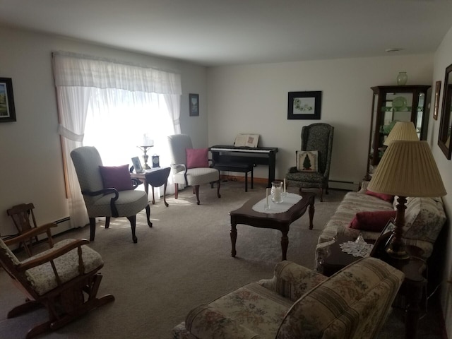 14 Reach Rd, Presque Isle, ME 04769 - living room featuring carpet flooring and a baseboard heating unit