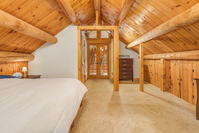 221 Gates Rd, Jefferson, ME 04348 - bedroom with wood ceiling and carpet floors
