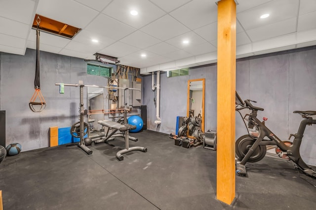 221 Gates Rd, Jefferson, ME 04348 - workout room featuring recessed lighting and a drop ceiling