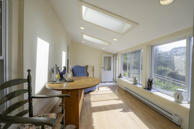 878 State Route 32, Bristol, ME 04564 - sunroom / solarium with a baseboard heating unit, a skylight, and vaulted ceiling