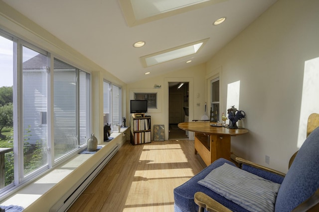 878 State Route 32, Bristol, ME 04564 - sunroom featuring a skylight, vaulted ceiling, and baseboard heating