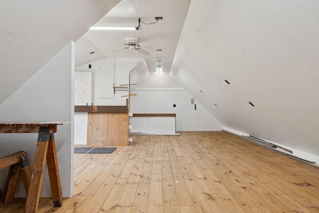 428 Webbs Mills Rd, Raymond, ME 04071 - additional living space with a ceiling fan, wood-type flooring, and lofted ceiling