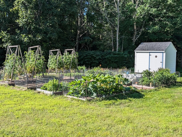 428 Webbs Mills Rd, Raymond, ME 04071 - view of green lawn with a vegetable garden and a shed