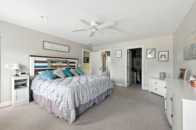 50 Carlisle Ln, Wells, ME 04090 - bedroom with light colored carpet, a ceiling fan, and recessed lighting