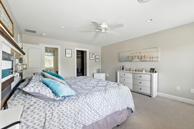 50 Carlisle Ln, Wells, ME 04090 - bedroom featuring light colored carpet, recessed lighting, ceiling fan, and a spacious closet