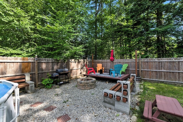 50 Carlisle Ln, Wells, ME 04090 - fenced backyard with an outdoor fire pit