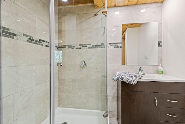 22 Woodpecker Ln, Embden, ME 04958 - full bathroom featuring a shower stall and vanity