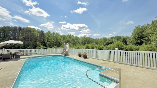 8 Clark Cir, Hampden, ME 04444 - view of swimming pool with a water slide and a patio area