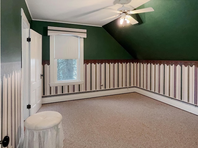 35 Washington St, Rumford, ME 04276 - bonus room with lofted ceiling, carpet, a ceiling fan, and a wainscoted wall