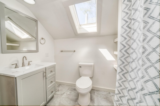 47 Main Rd N, Hampden, ME 04444 - full bath featuring a skylight, lofted ceiling, vanity, and curtained shower