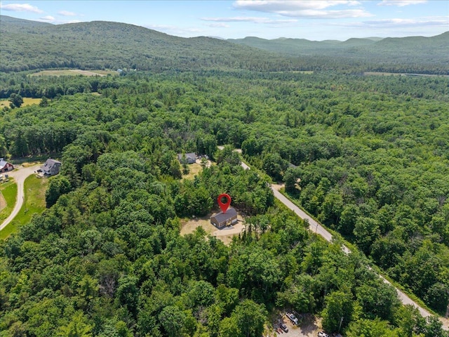 34 Oak Woods Dr, Hiram, ME 04041 - aerial overview of property's location with a heavily wooded area and a mountain backdrop