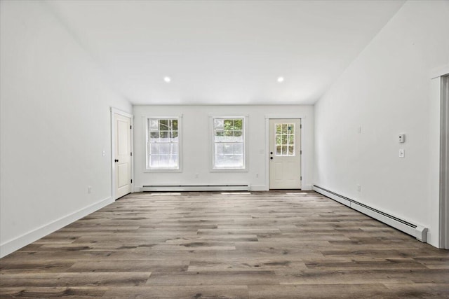 34 Oak Woods Dr, Hiram, ME 04041 - foyer entrance featuring baseboard heating, wood finished floors, and recessed lighting