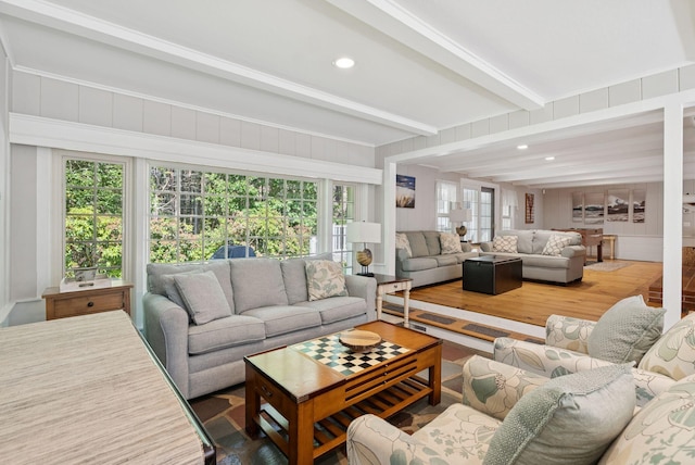 53 Beach Ave, Kennebunk, ME 04043 - living area with beam ceiling