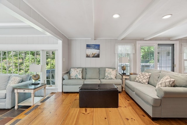53 Beach Ave, Kennebunk, ME 04043 - living area featuring beam ceiling and hardwood / wood-style floors