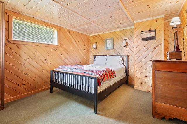 11 Overlook Rd, Rangeley, ME 04970 - bedroom with wooden ceiling, carpet flooring, and wooden walls