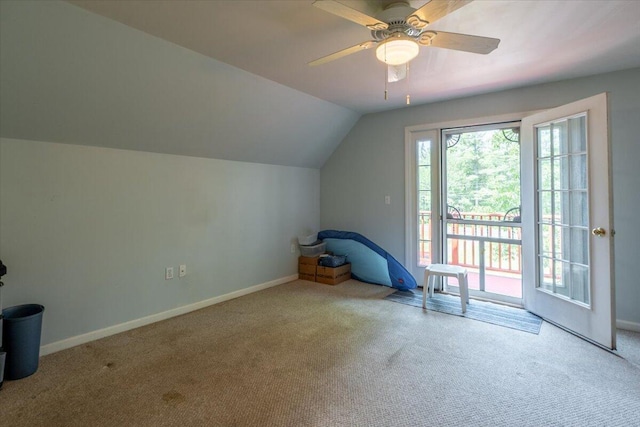 415 Waldoboro Rd, Jefferson, ME 04348 - additional living space with carpet floors, vaulted ceiling, and ceiling fan