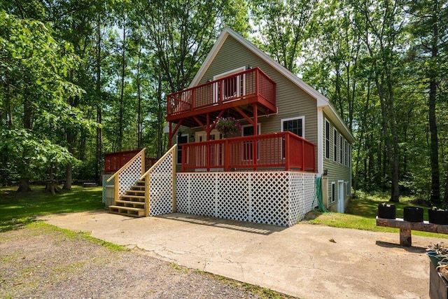 415 Waldoboro Rd, Jefferson, ME 04348 - chalet / cabin featuring a wooden deck and a balcony