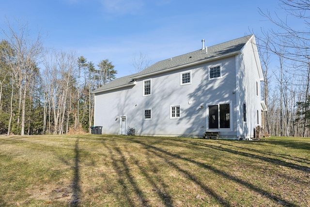 5 Harmony Way, Falmouth, ME 04105 - back of house featuring entry steps and a lawn