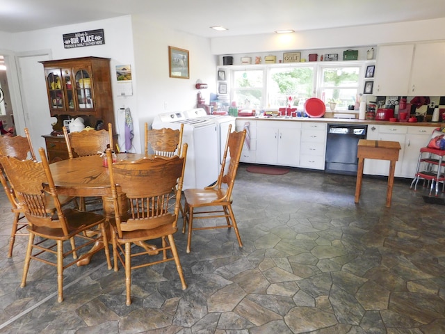 170 Main St, Sangerville, ME 04479 - dining area with washer and dryer and stone flooring
