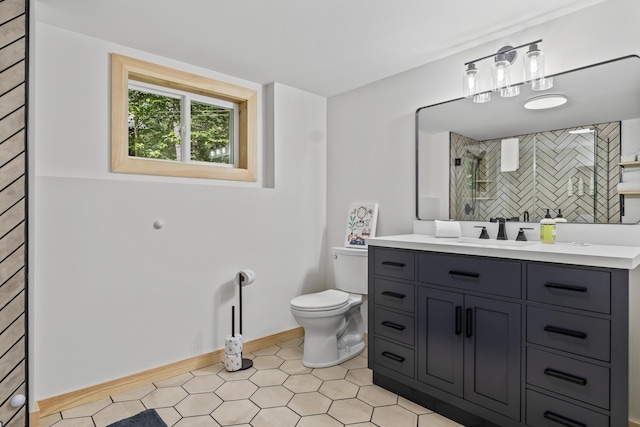 7 Papoose Island Rd, Raymond, ME 04071 - bathroom featuring vanity, a shower, and backsplash