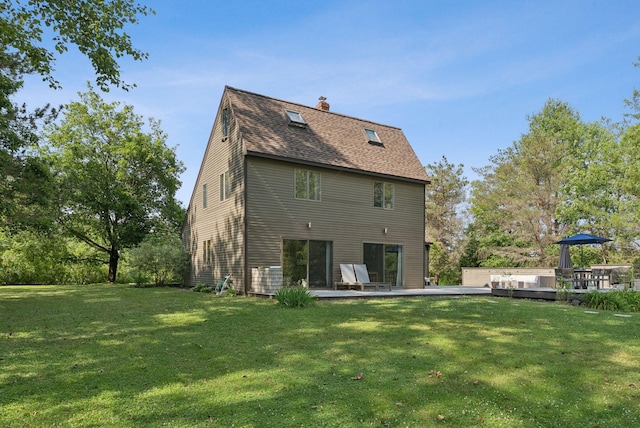 2 Far View Cir, Saco, ME 04072 - rear view of house featuring a yard, a chimney, a deck, and roof with shingles