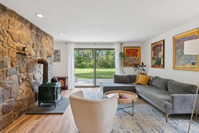 2 Far View Cir, Saco, ME 04072 - living area with wood finished floors and a wood stove