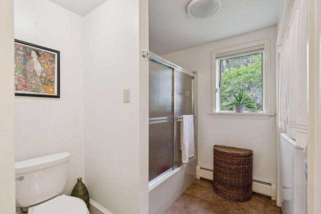 2 Far View Cir, Saco, ME 04072 - bathroom with baseboard heating, combined bath / shower with glass door, and tile patterned flooring