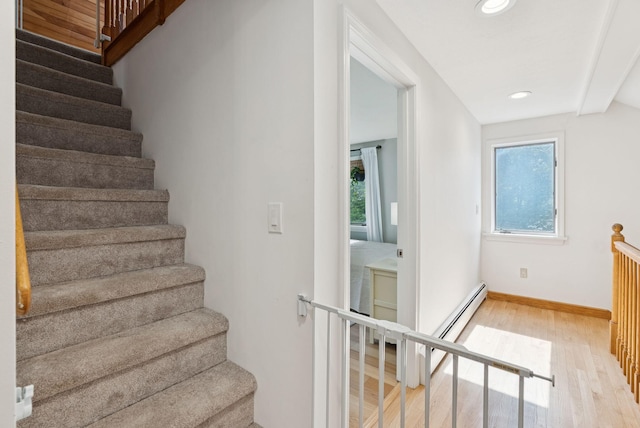 2 Far View Cir, Saco, ME 04072 - stairway featuring wood finished floors, plenty of natural light, recessed lighting, and baseboard heating