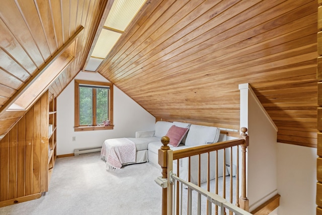 2 Far View Cir, Saco, ME 04072 - carpeted bedroom featuring baseboard heating, wooden ceiling, and vaulted ceiling