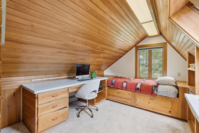 2 Far View Cir, Saco, ME 04072 - carpeted bedroom with a desk, vaulted ceiling, wood ceiling, and a baseboard heating unit