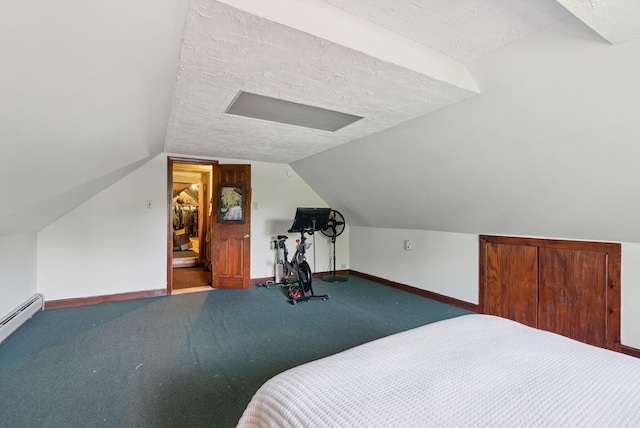 2 Far View Cir, Saco, ME 04072 - bedroom with lofted ceiling, carpet, a textured ceiling, and baseboard heating