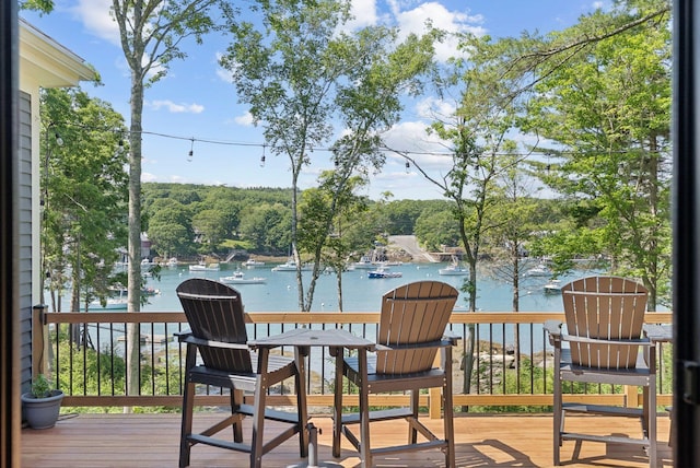 7 Coven Hill Ln, South Bristol, ME 04568 - wooden terrace featuring a water view