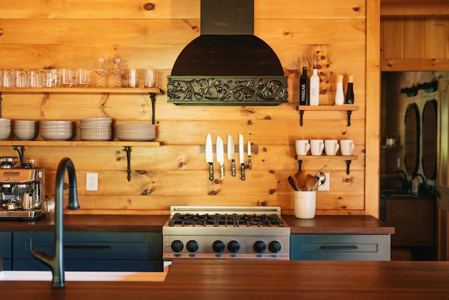 7 Coven Hill Ln, South Bristol, ME 04568 - kitchen with stove and butcher block countertops