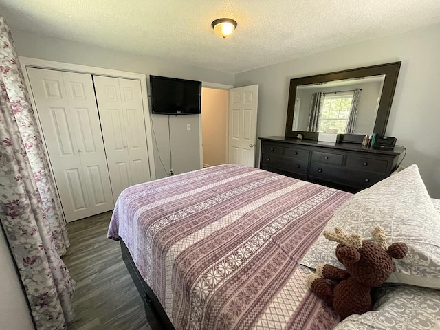 232 Hatch Rd, Prospect, ME 04981 - bedroom featuring wood finished floors, a textured ceiling, and a closet