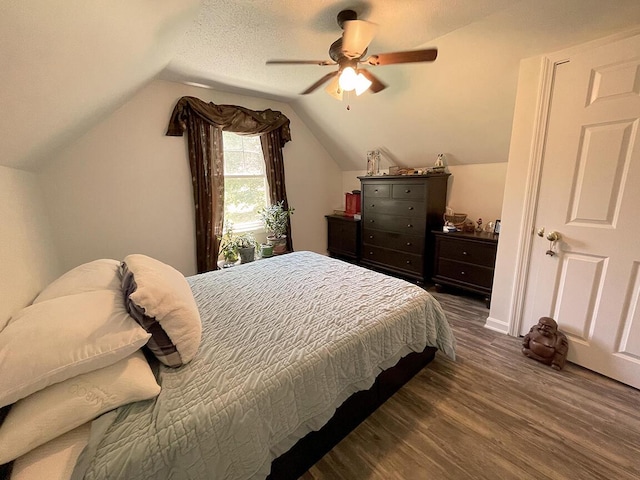232 Hatch Rd, Prospect, ME 04981 - bedroom featuring wood finished floors, lofted ceiling, and ceiling fan