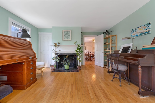 390 Front St, Bath, ME 04530 - home office with wood finished floors and a fireplace with flush hearth