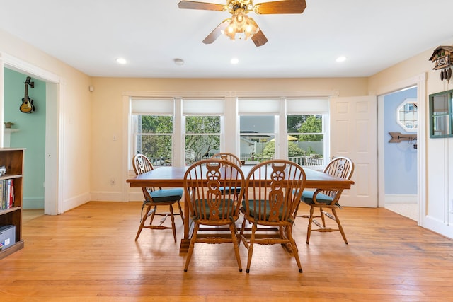 390 Front St, Bath, ME 04530 - dining area with light wood-type flooring, ceiling fan, and recessed lighting