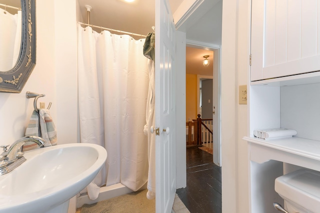 390 Front St, Bath, ME 04530 - bathroom featuring a sink and a shower with curtain
