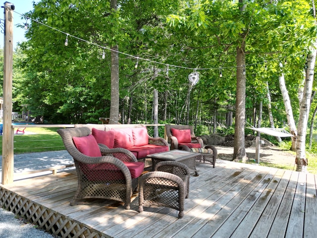 1093 N Chester Rd, Chester, ME 04457 - wooden deck featuring outdoor lounge area
