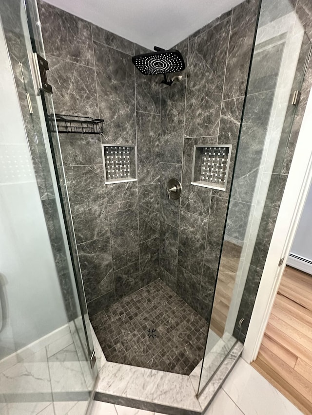 64 Litchfield Rd, Bowdoin, ME 04287 - bathroom featuring marble finish floors and a shower stall