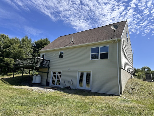 64 Litchfield Rd, Bowdoin, ME 04287 - rear view of property featuring french doors, a deck, and a yard