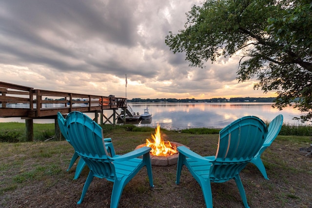 352 River Rd, Eliot, ME 03903 - view of yard with an outdoor fire pit and a water view