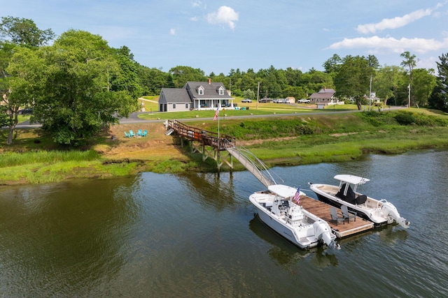 352 River Rd, Eliot, ME 03903 - dock area featuring a water view and a lawn