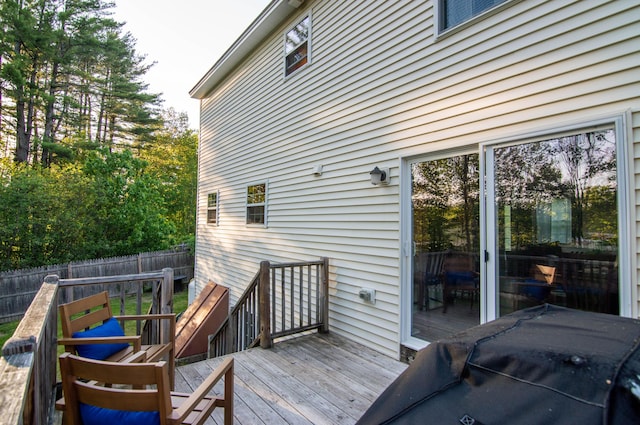 9 St James Pl, Lewiston, ME 04240 - wooden deck featuring a fenced backyard