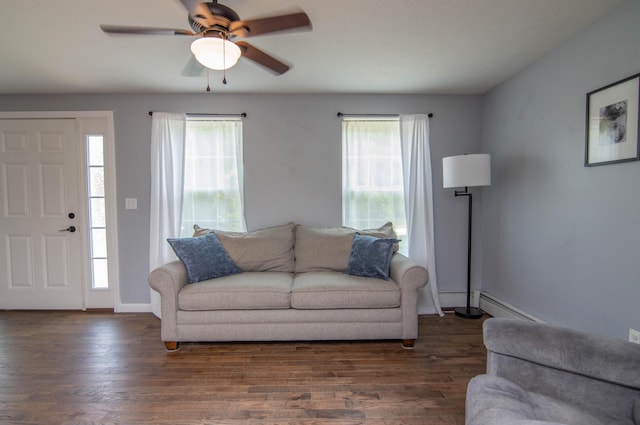 9 St James Pl, Lewiston, ME 04240 - living room with a ceiling fan, healthy amount of natural light, and wood finished floors