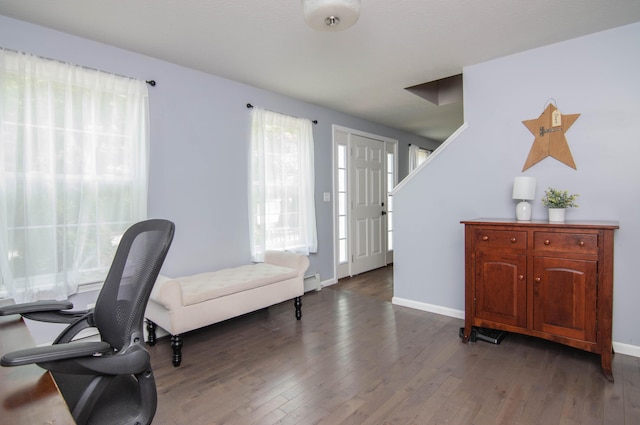 9 St James Pl, Lewiston, ME 04240 - office area with hardwood / wood-style flooring and a baseboard radiator