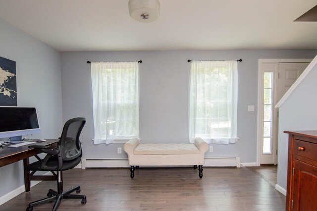 9 St James Pl, Lewiston, ME 04240 - home office with baseboard heating and dark wood-type flooring