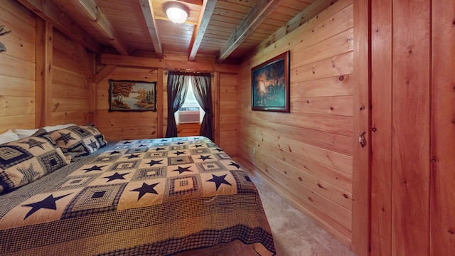 25 Loop Rd, Chester, ME 04457 - bedroom featuring wood walls and a wood ceiling with exposed beams